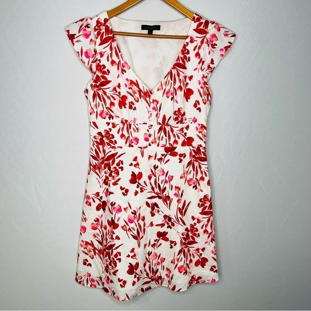 Banana Republic Linen & Cotton Blend Red, Pink & White Floral Mini Dress. Size 8 - Picture 4 of 16